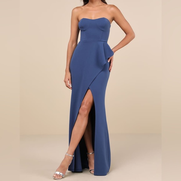 Lulus Dresses & Skirts - Lulu's Stunning Splendor Blue Bustier Tulip Maxi Dress S